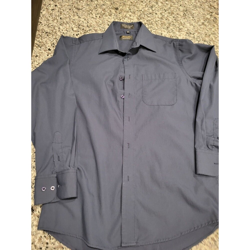Amanti Dress Shirt Mens‎ 14.5 32/33 Navy Italian Style 60% Cotton Blend Tailored